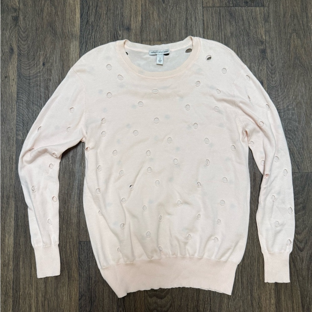 Autumn Cashmere Cotton Light Pink Crew Sweater Medium Preppy Coastal Italian